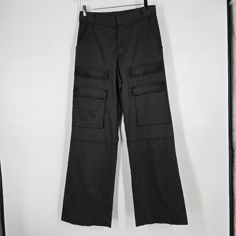 Zara Black Cargo Wide Leg Shiny Pants Size S